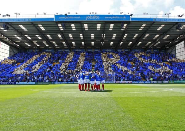 The Ours mosaic created by Pompey fans in the Fratton End for the 2013-14 season opener against Oxford United