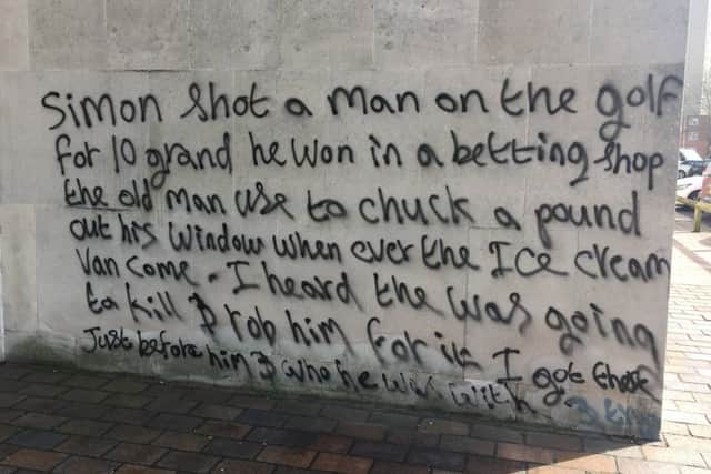 Grafitti on court buildings in Portsmouth this morning