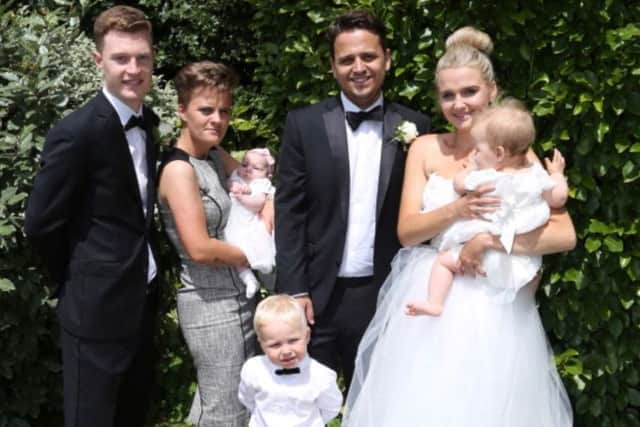 Danielle James, from Southsea, is taking part in the British Heart Foundation's London to Brighton Bike Ride after the charity helped her brother Dean James when he had a cardiac arrest. From left to right (excluding children) - Jay James, Danielle James, Dean James and his wife Laura