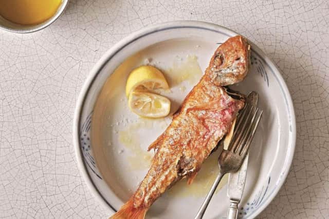 Crispy red mullet with lemon and olive oil.
