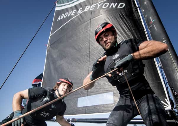 The Extreme Sailing Series 2018. Pictures of day two of racing close to the shore and city of Muscat, Oman. Picture: Lloyd Images
