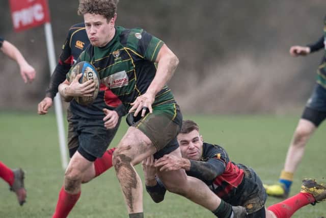 Joel Stocker on his way to score the third try of the first half for Pumas.  Picture: Keith Woodland
