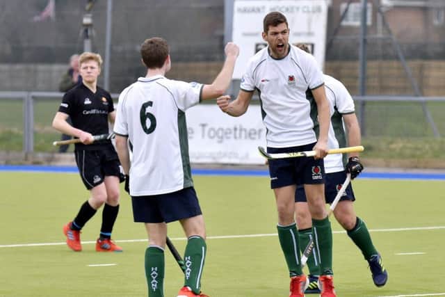Jonathan Pickett celebrates his equaliser for Havant against Cardiff Met. Picture: Neil Marshall