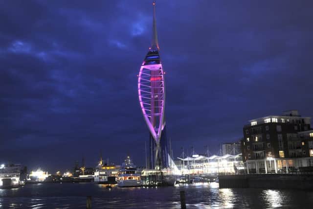 The Spinnaker Tower lit up in purple.
Picture Ian Hargreaves
