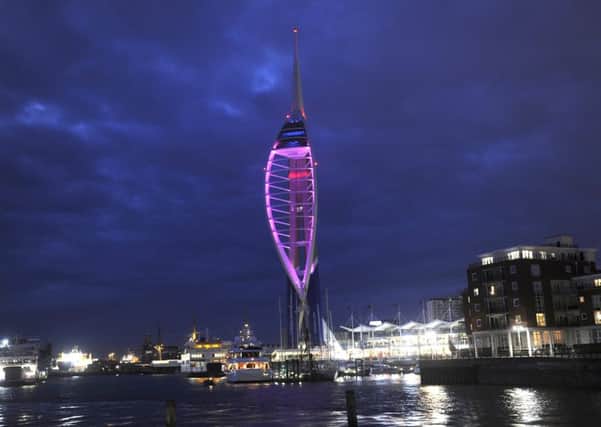 The Spinnaker Tower lit up in purple.
Picture Ian Hargreaves