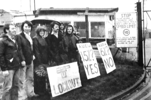 Some of the workers at the Marconi factory, Portsmouth Airport, who claimed they had been locked out in a pay dispute, picketing one of the gates