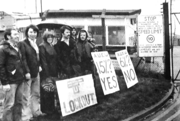 Some of the workers at the Marconi factory, Portsmouth Airport, who claimed they had been locked out in a pay dispute, picketing one of the gates