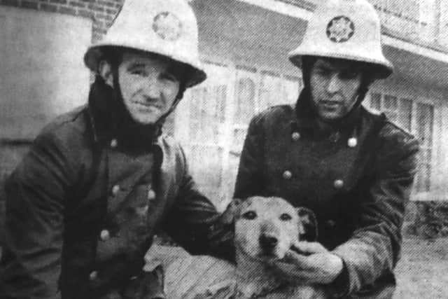 Southsea firemen John Balderstone, left, and Chris Palmer with Bengy, the dog they rescued from a blaze