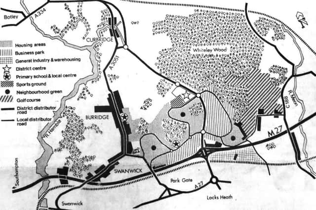 A draft plan showing the proposed new town at Whiteley