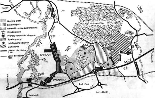 A draft plan showing the proposed new town at Whiteley