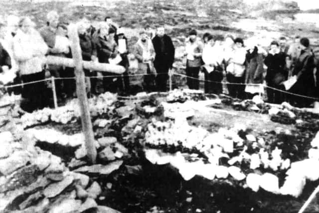 Relatives of men who died in the Sir Galahad, visit the Welsh Guards memorial at Fitzroy