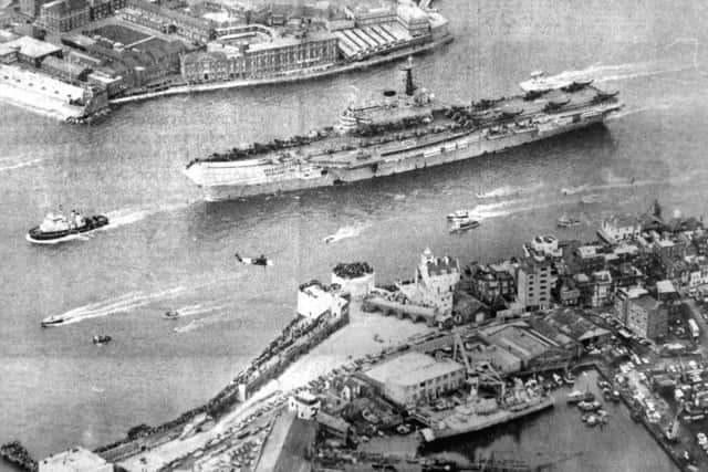 Giant Hermes surges out of Portsmouth Harbour watched by a multitude