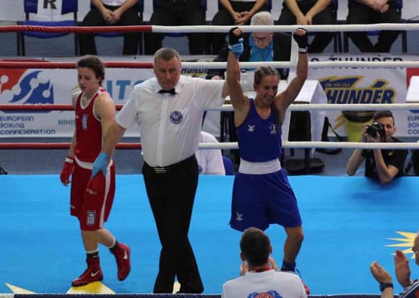 Ivy-Jane Smith toasts her win over Aikaterini Koutsogeorgo. Picture: England Boxing
