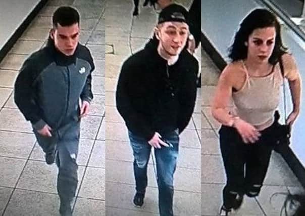 Police are looking for these three people after two men were assaulted in the tunnel linking Gunwharf Quays and The Hard
