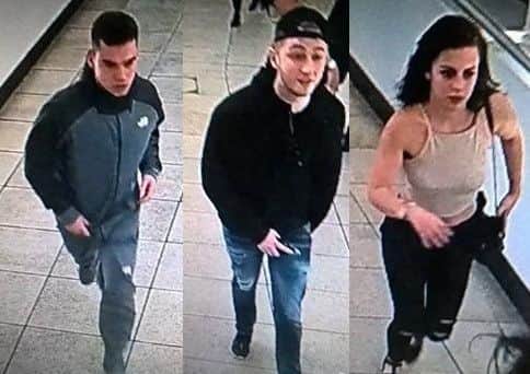 Police are looking for these three people after two men were assaulted in the tunnel linking Gunwharf Quays and The Hard