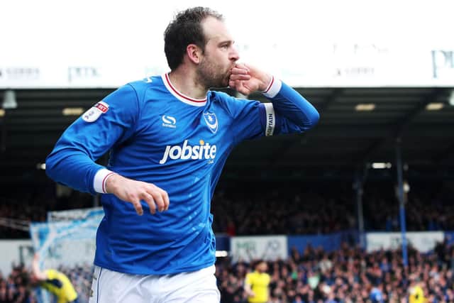 Brett Pitman wearing Pompey's Sondico kit. The Blues will have Nike as suppliers next season.