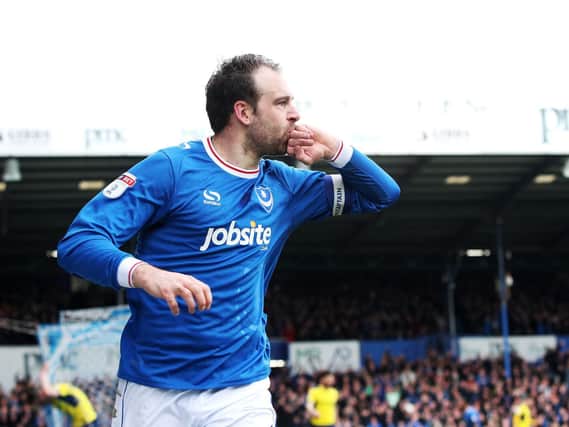 Brett Pitman wearing Pompey's Sondico kit. The Blues will have Nike as suppliers next season.