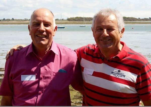 Pete Cox, left, outside the sailing club on Thorney Island with John McGregor, who organised the Thorney Island Reunion in 2015.
 
They worked together for five years at Thorney