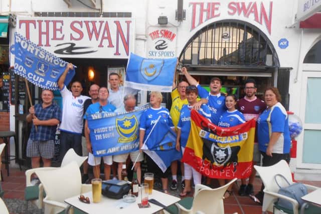 Spaniard Jesus Soler Bermudez, 23 - second right - with friends from the Costa del Sol branch of the Portsmouth Football Supporters Club Spain