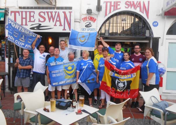 Spaniard Jesus Soler Bermudez, 23 - second right - with friends from the Costa del Sol branch of the Portsmouth Football Supporters Club Spain