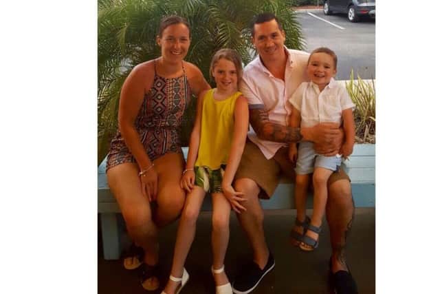 From left, Victoria Hargrave, with daughter Isabella, 10, husband Chris Hargrave and their youngest son, Theo, four.Chris is campaigning to keep baby Alfie Evans alive