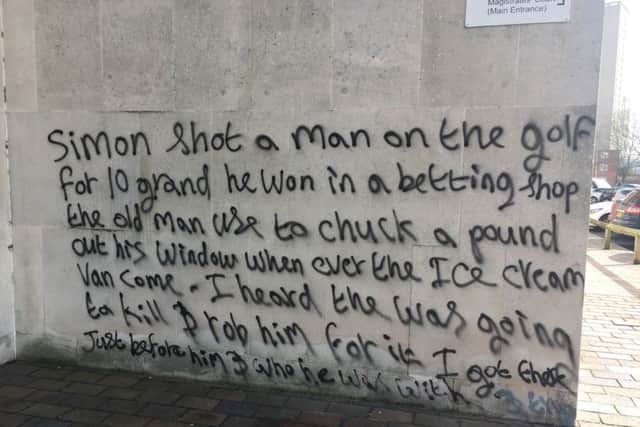 Graffiti on the CPS building in Portsmouth. It has now been cleaned off