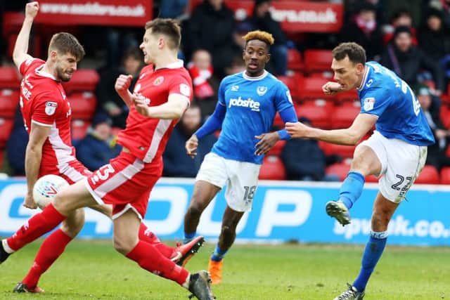 Kal Naismith shoots in Pompey's 1-0 win at Walsall. Picture: Joe Pepler/Digital South