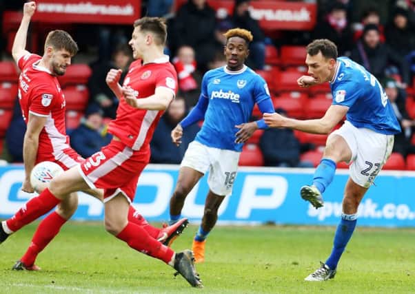 Kal Naismith shoots in Pompey's 1-0 win at Walsall. Picture: Joe Pepler/Digital South