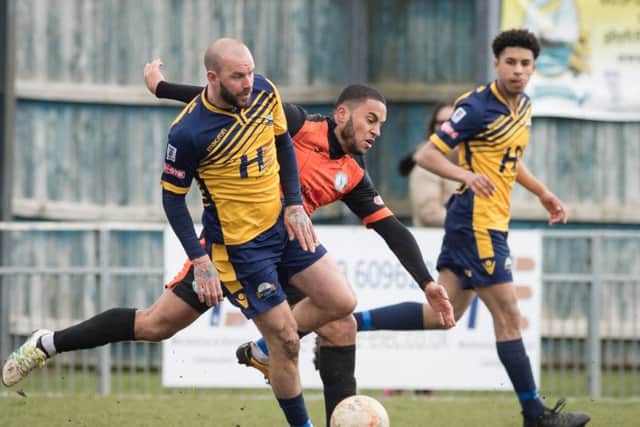 Rowan Vine scored for Gosport on their 1-1 draw against Biggleswade Town. Picture Credit: Keith Woodland