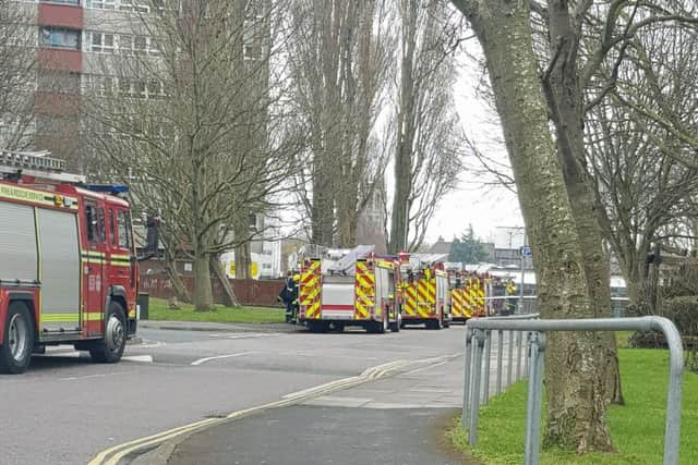 Fire engines attending the fire at Barkis House in Buckland, Portsmouth. Credit: Facebook user Pompeychaz Peers
