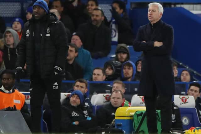 Darren Moore, left, and Alan Pardew. Picture:  Nick Potts/ PA Images