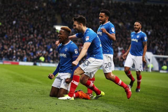 Jamal Lowe celebrates his goal. Picture: Joe Pepler