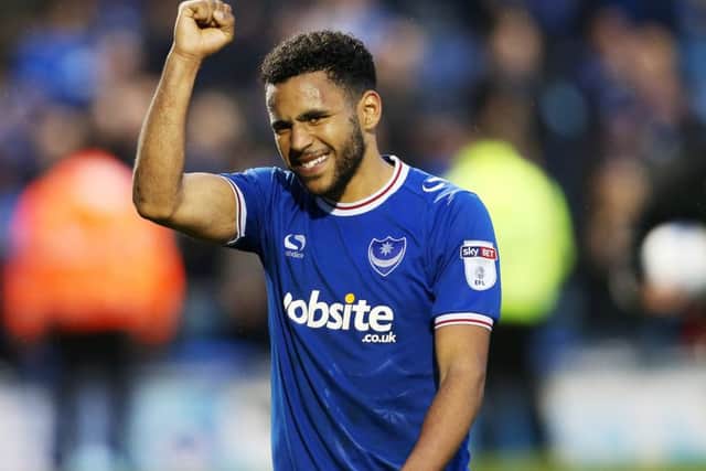 Nathan Thompson celebrates Pompey's victory over Wigan. Picture: Joe Pepler/ PinPep