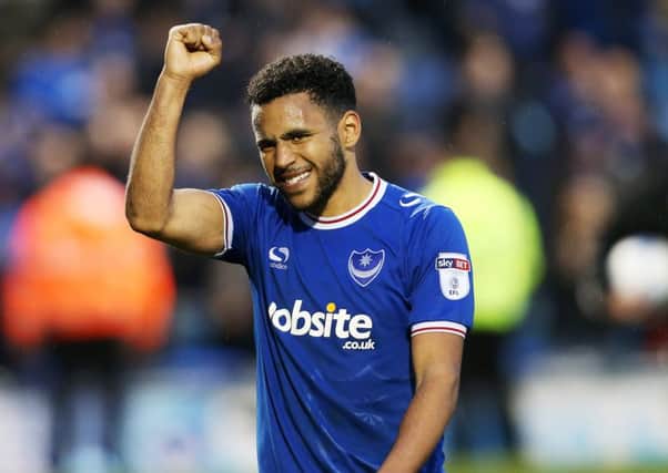 Nathan Thompson celebrates Pompey's victory over Wigan. Picture: Joe Pepler/ PinPep