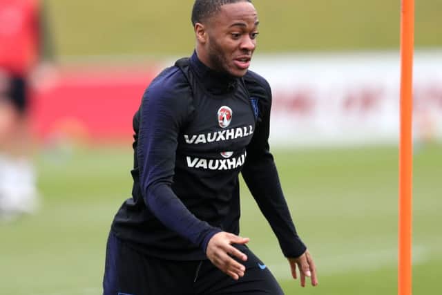England's Raheem Sterling during a training session. Picture PA