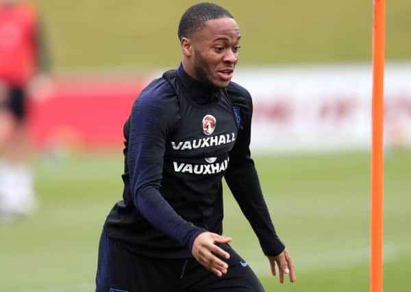 England's Raheem Sterling during a training session. Picture PA