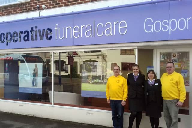 biz dp Gosport Southern Co-op funeral homeGosport Southern Co-op funeral home teams up with old friendsL-R Harry Ansell, Claire Cobb, Kyela Trivett and Bill Willetts