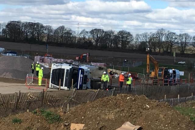 Fire crews rescued a man from an overturned lorry at a housing development in Waterlooville on April 5. Picture: Tom Cotterill