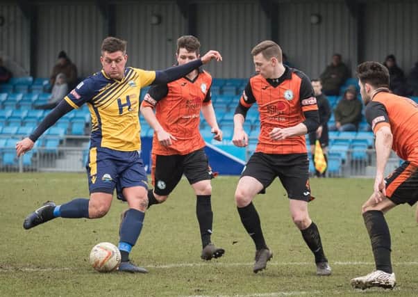 Ben Wright had Gosport Borough's best chance in their match against St Ives Town. Picture: Keith Woodland
