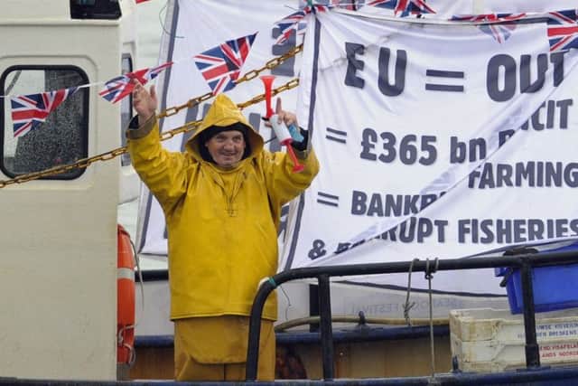 Local fishermen stage a waterborne protest against the EU outside Portsmouth Harbour.