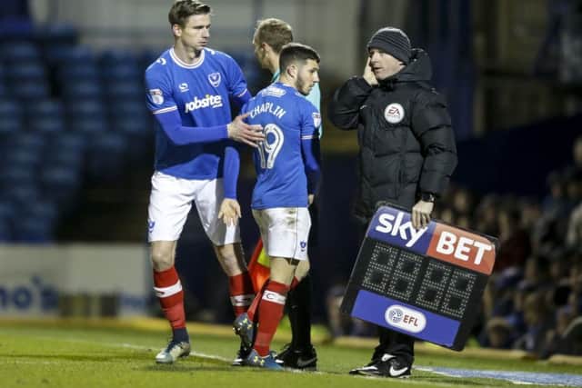 Oli Hawkins replaces Conor Chaplin against Blackburn earlier this season. Picture: Robin Jones