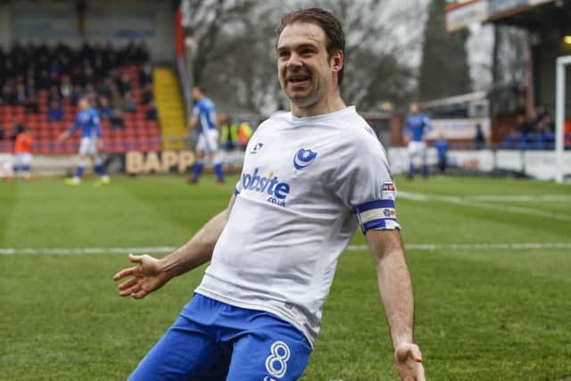 Brett Pitman celebrates his first goal at Rochdale. Picture: Daniel Chesterton/phcimages.com