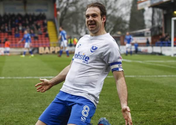 Brett Pitman celebrates his first goal at Rochdale. Picture: Daniel Chesterton/phcimages.com