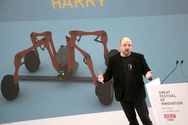 Small Robot Company co-founder Ben Scott-Robinson previewing the Harry robot
