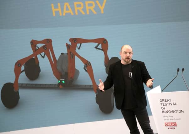 Small Robot Company co-founder Ben Scott-Robinson previewing the Harry robot