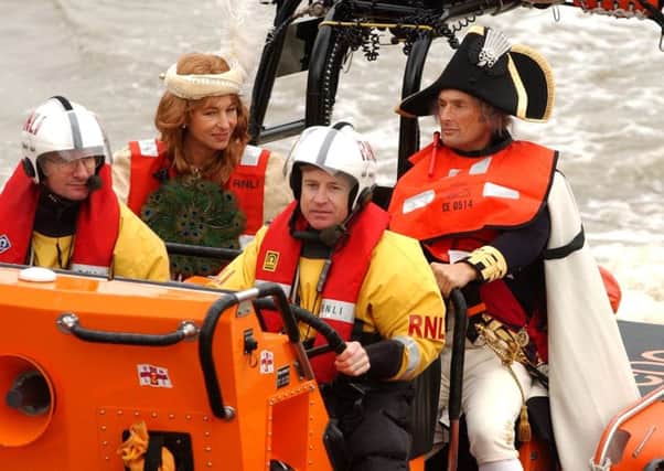 Health and safety approved: Alex Naylor as Nelson wearing  his life jacket on the Thames in 2004 to promote the following years Trafalgar 200 events in Portsmouth. Picture: Steve Reid