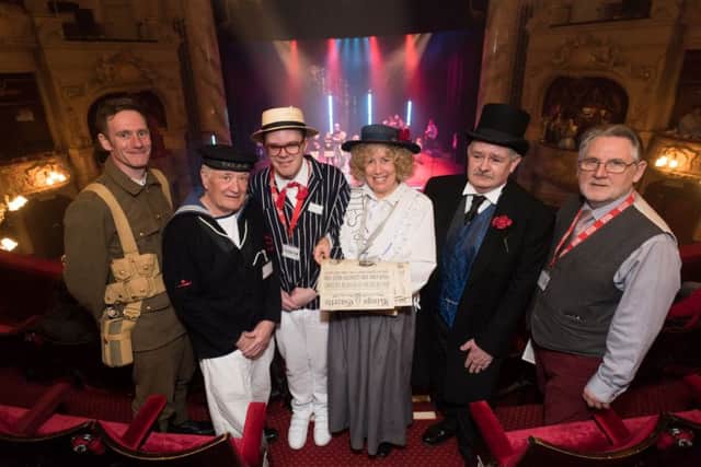 (L-R) Andy Whincup of 'Past Participants', Reg Hill from the Museum of the Royal Navy, Kings Theatre volunteer and research group member Matthew Firth, Volunteer Pam Courtley, Kings Theatre archivist Chris Grant, Vice chairman of the Kings Theatre Trust Ron Hasker PICTURE: Duncan Shepherd