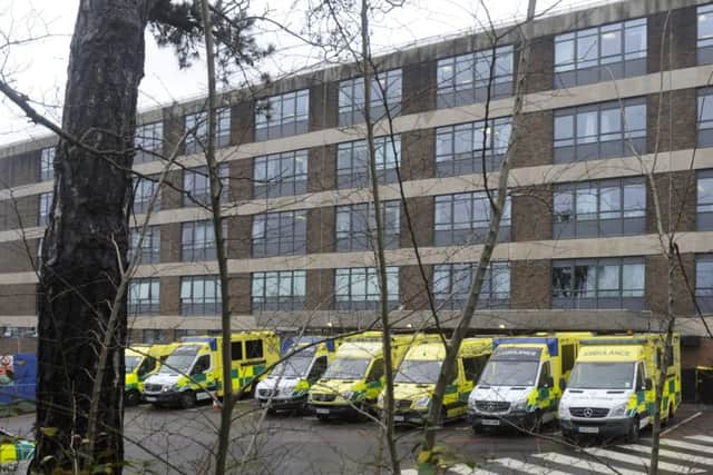 Ambulances outside the casualty department at Queen Alexandra Hospital. The hospital said it had a good Easter