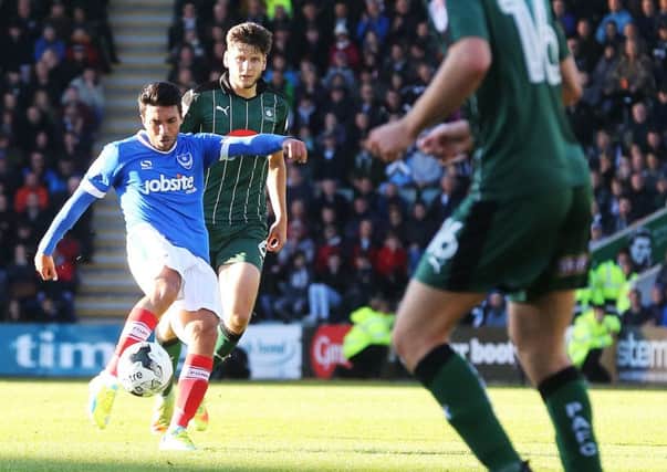 Danny Rose scores in the 2-2 draw withPlymouth at Home Park last season. Picture: Joe Pepler