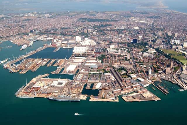 An aerial photograph Portsmouth Historic Dockyard and Portsmouth Naval Base, taken as part of a Photex. Credit: Crown